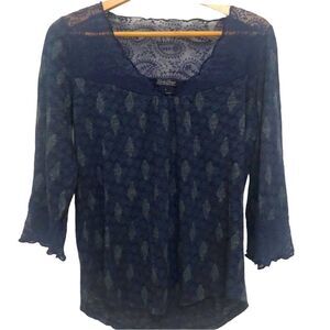 LUCKY BRAND BLOUSE, blue green print,  size small